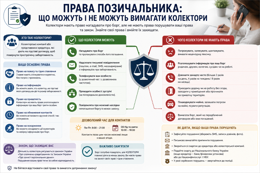 Інфографіка про права позичальника та заборонені дії колекторів в Україні