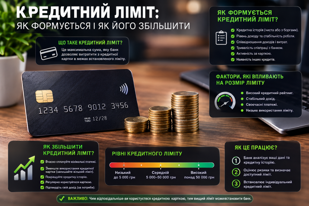 Інфографіка про кредитний ліміт, фактори його формування та способи збільшення